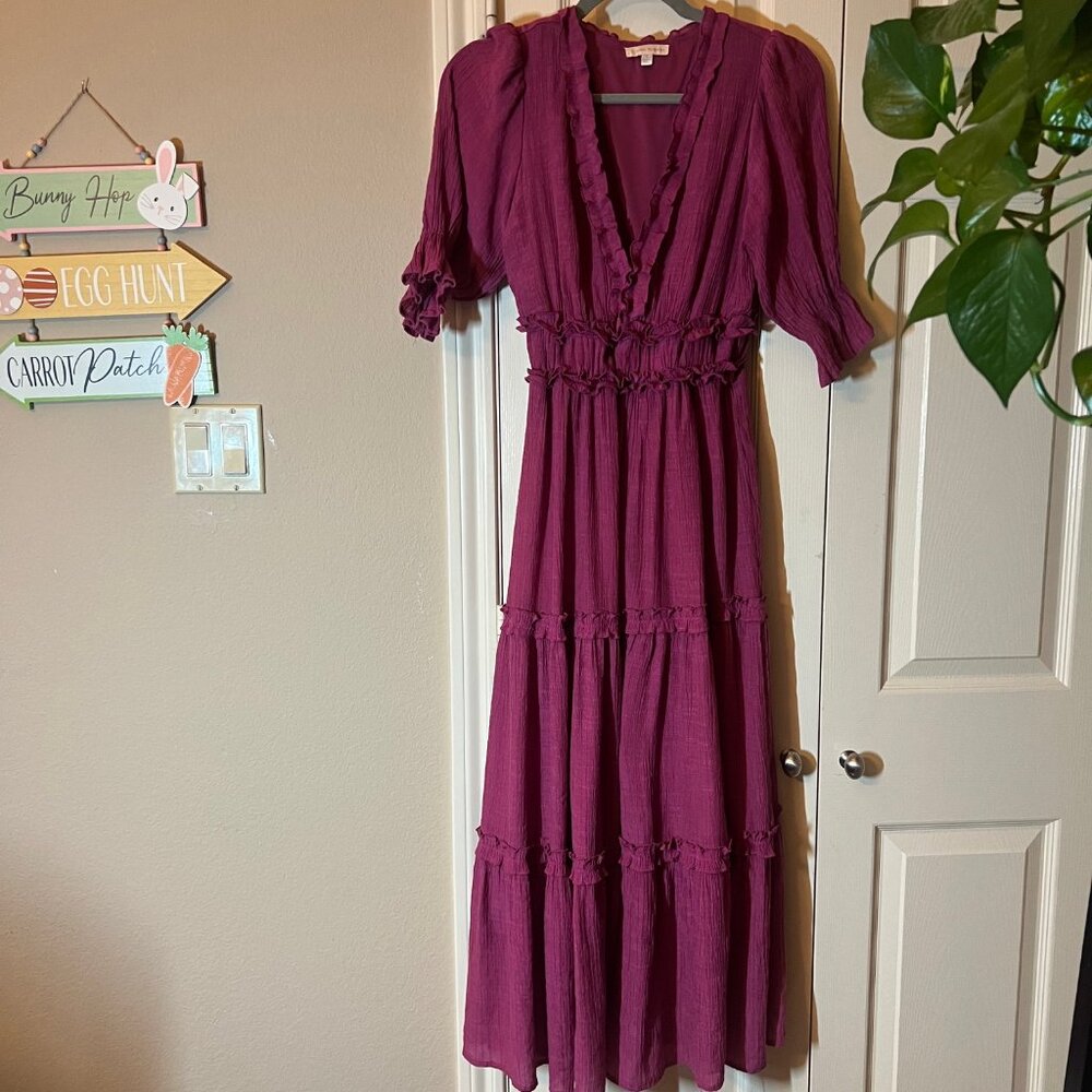 Women's Flying Tomato Berry Tiered Ruffle Midi Dress Short Sleeve - Size Small